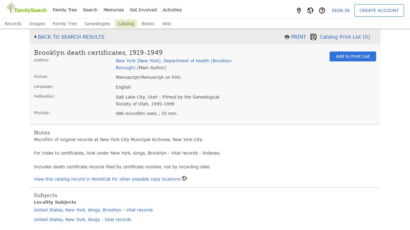 Brooklyn death certificates, 1919-1949 - FamilySearch